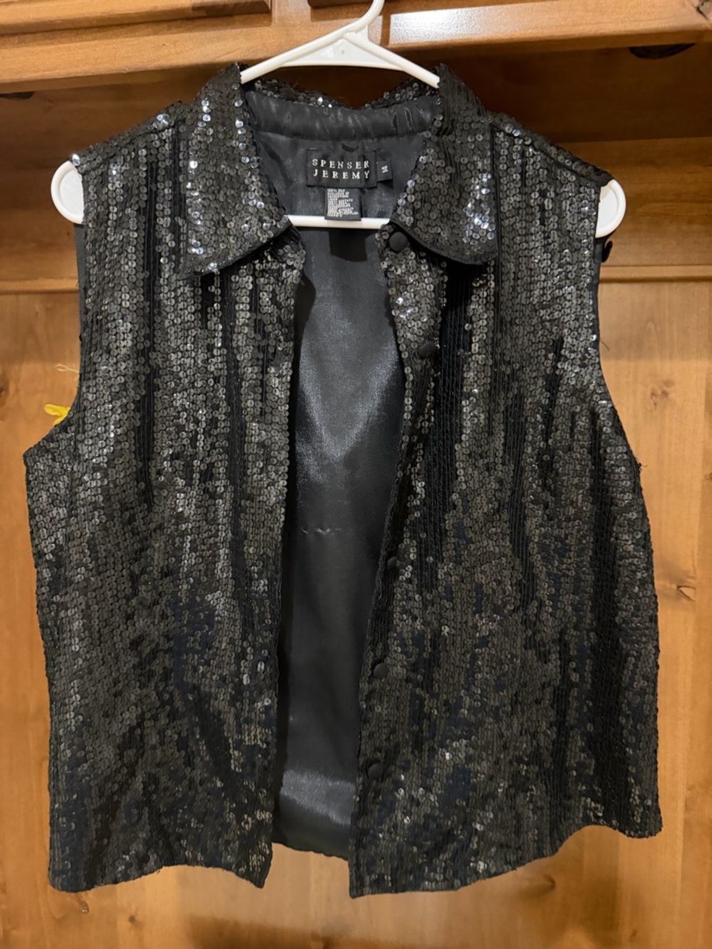 Spenser Jeremy Black Sequin Sleeveless Silk Lined